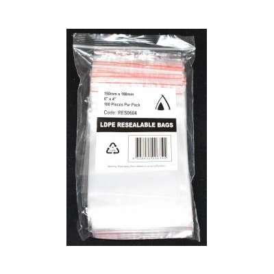 Resealable Bags 100 mm x 150 mm Pack of 100 title=