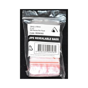 Resealable Bag 75 mm x 125 mm Pack of 100