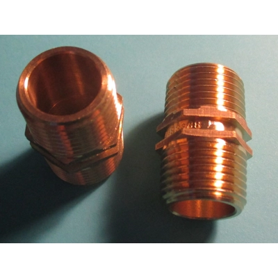 Threaded Hex Nipple Brass 15 mm title=