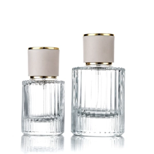 50ml Vertical Stripes Empty Glass Perfume Spray Bottle White/Gold Cap
