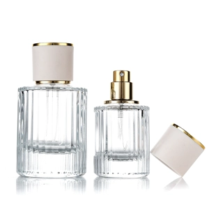50ml Vertical Stripes Empty Glass Perfume Spray Bottle White/Gold Cap
