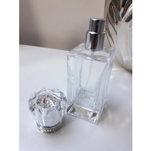 50ml Empty Glass Perfume Spray Bottle Atomizer Refillable Crystal Cap Silver