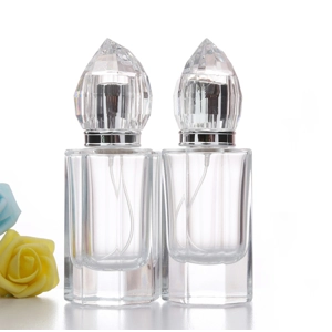 40ml Empty Clear Perfume Bottle Silver Atomiser Octagon Tear Drop Cap