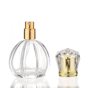 50ml Empty Glass Perfume Spray Bottle Atomizer Refillable Crystal Cap Gold Oval
