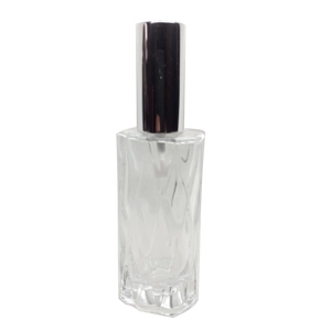 60ml Clear Tall Glass Oval Bottle with Diamond Design and Silver Atomiser Spray