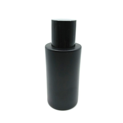 50ml Jet Black Matt Round Bottle with Gold Pump title=