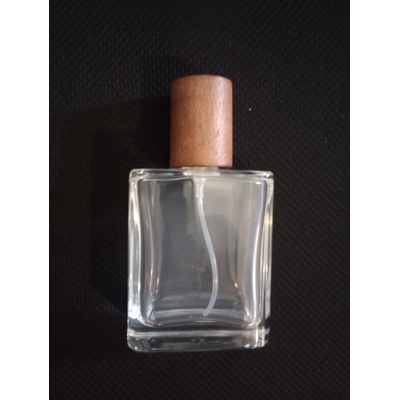 Glass Perfume Spray Bottle with Wooden Cap, 50ml, Rectangular Atomiser title=