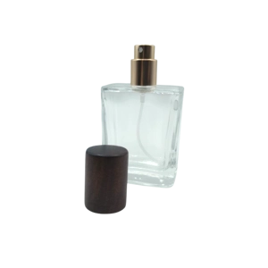 Glass Perfume Spray Bottle with Wooden Cap, 50ml, Rectangular Atomiser