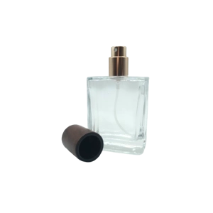 Glass Perfume Spray Bottle with Wooden Cap, 50ml, Rectangular Atomiser