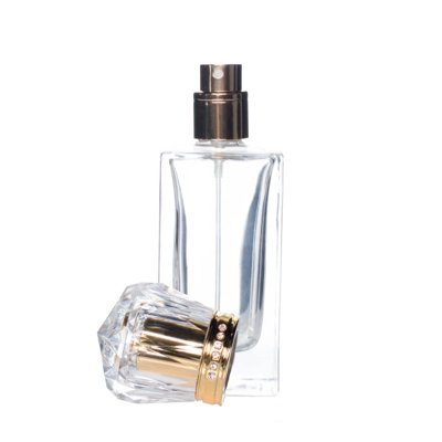 50ml Empty Glass Perfume Spray Bottle Atomizer Refillable Crystal Cap Gold title=
