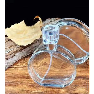 50ml Empty Glass Perfume Spray Bottles Round Clear Gold or Silver Screw off Pump