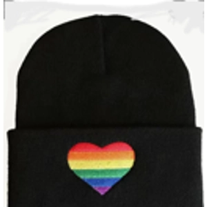 rainbow beanie hat - black