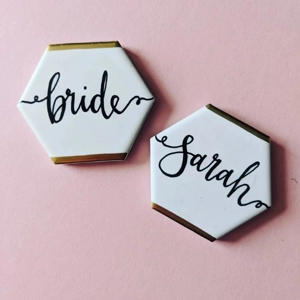 Ceramic hexagonal calligraphy handwritten place settings n..