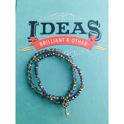 Purple key charm bracelet set - handmade