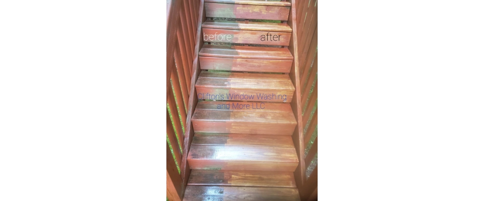 Stair strip before the stain (Clifton's Window Washing and More LLC)