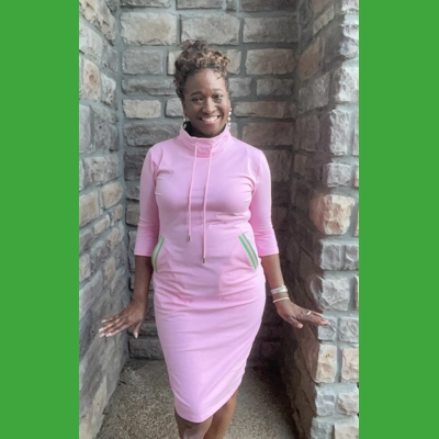 Jackie O style dress with Pink & Green trim
