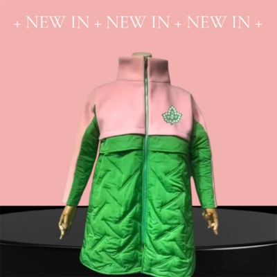 Pink and Green padded Jacket with Embroidered Ivy