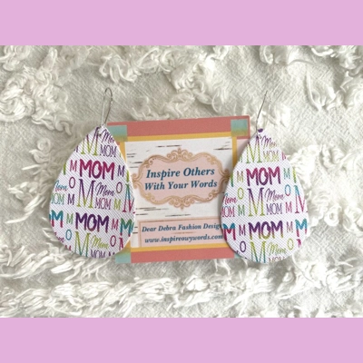 Mom Light Weight Faux Leather Dangle Earrings 2.5” In Length