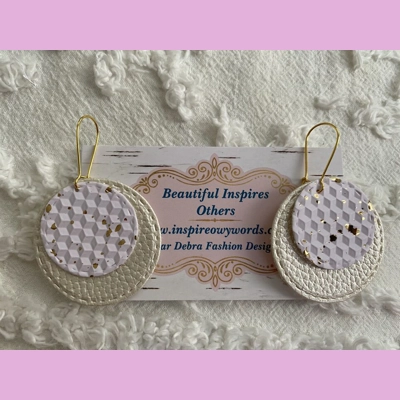 Specks of gold Round circle light Weight faux leather dangle earrings