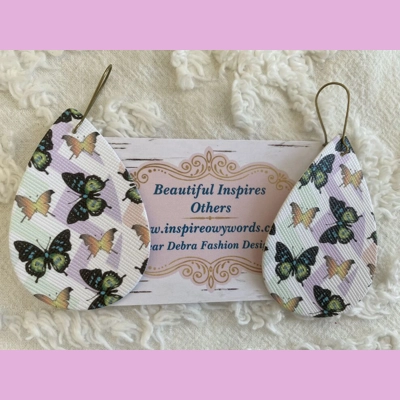 Butterflies Light Weight Faux Leather Dangle Earrings 2.5” In Length