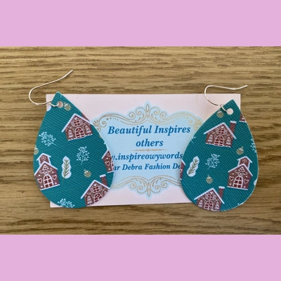 Gingerbread House Light Weight Faux Leather Dangle Earrings