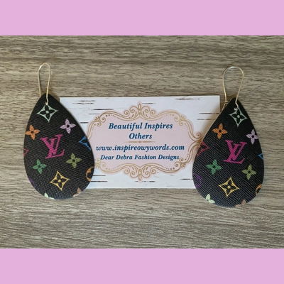 LV Light Weight Faux Leather Dangle Earrings 2.5” In Length