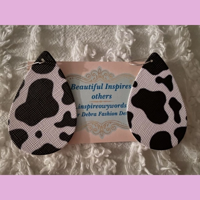 Cow Print Light weight Faux Leather Dangle Earrings 2.5” In