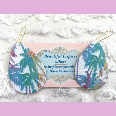 Colorful Palm Trees Light Weight Faux Leather Dangle Earrings 2.5” In Length