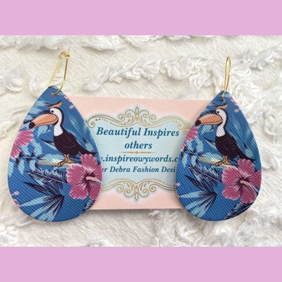 Toucans Light Weight Faux Leather Dangle Earrings 2.5” In Length