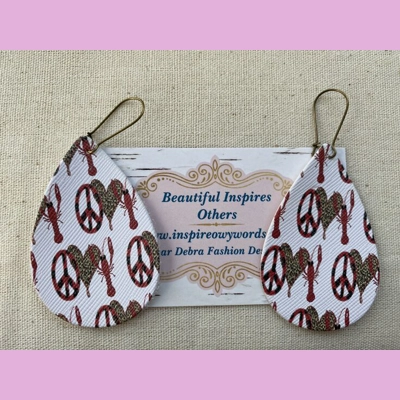 Peace, Love and Crawfish Light weight faux Leather dangle earrings