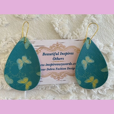 Butterflies Light Weight Faux Leather Dangle Earrings 2.5” In Length