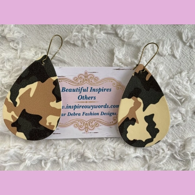 Camouflage light Weight faux leather dangle earrings