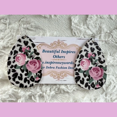 Rose leopard light Weight faux leather dangle earrings