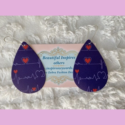 Beating hearts Light weight Faux Leather Dangle Earrings 2.5” In