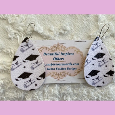 Graduation diploma and hat light Weight faux leather dangle earrings