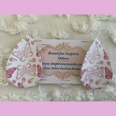 Butterflies Light Weight Faux Leather Dangle Earrings 2.5” In Length