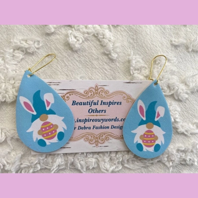 Gnome holding Easter egg light Weight Faux Leather Dangle Earrings