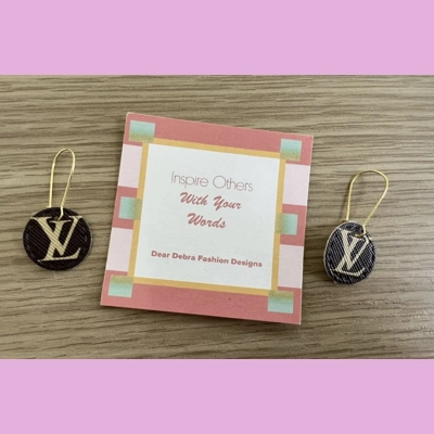 Brown Gold Round Design light Weight faux leather dangle earrings