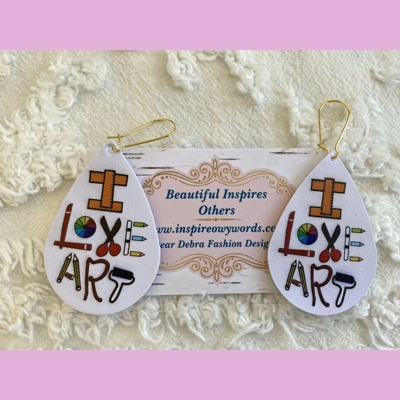 I love art light Weight Faux Leather Dangle Earrings