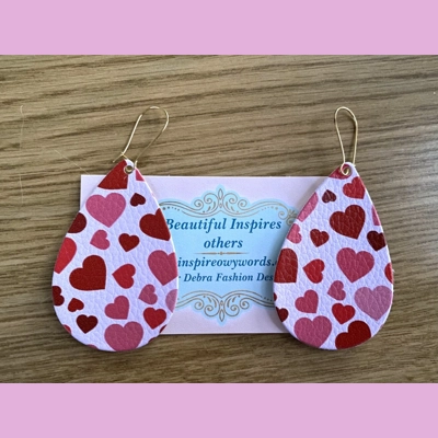 Hearts Light Weight Faux Leather Dangle Earrings