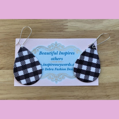 Mini Buffalo Plaid White And Black Light Weight Faux Leather Dangle Earrings