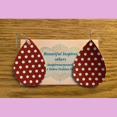 Red with white polka dots Light Weight Faux Leather Dangle Earrings