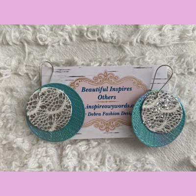 Lace Round circle light Weight faux leather dangle earrings