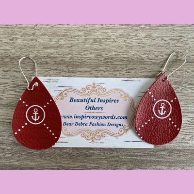 Nautical anchor light weight faux leather dangle earrings