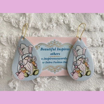 Gnome Holding Easter basket with bunny ears Weight Faux Leather Dangle Earrings