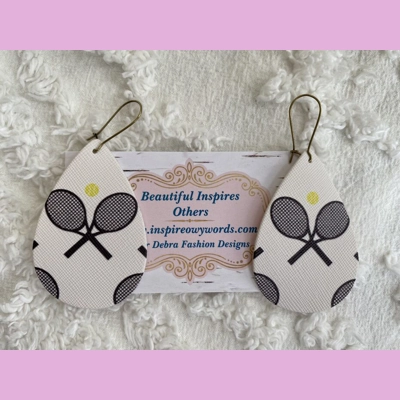 Tennis racquets and tennis ball design Light Weight Faux Leather Dangle Earrings