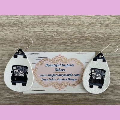 Volleyball Vintage Truck Weight Faux Leather Dangle Earrings Volleyball Vintage Truck Weight Faux Leather Dangle Earrings