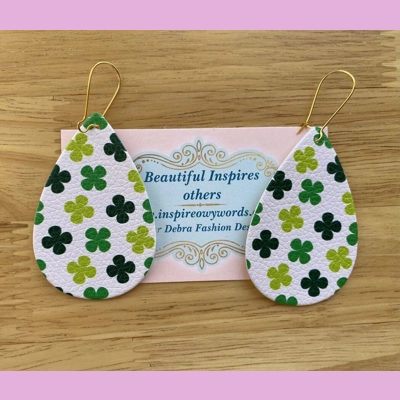 Shamrocks White Background Light Weight Faux Leather Dangle Earrings