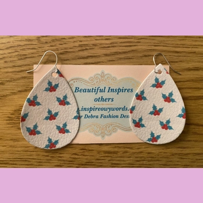 Holly Berry Light Weight Faux Leather Dangle Earrings