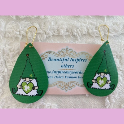 Gnome holding shamrock heart light Weight faux leather earrings